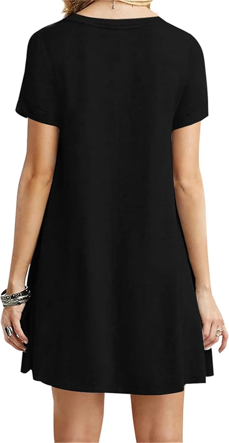 Women's Casual Solid Color Sundress Fashionable Pastel Midi Dress Lightweight Cocktail Party T-Shirt Dress
