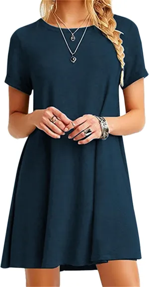 Women's Casual Solid Color Sundress Fashionable Pastel Midi Dress Lightweight Cocktail Party T-Shirt Dress