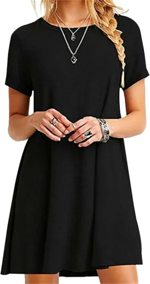 Women's Casual Solid Color Sundress Fashionable Pastel Midi Dress Lightweight Cocktail Party T-Shirt Dress