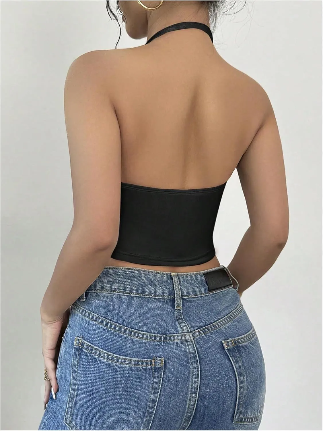 Women's Draped Neck Halter Top Sleeveless Slim Fit Crop Camisole Tops Party Clothes