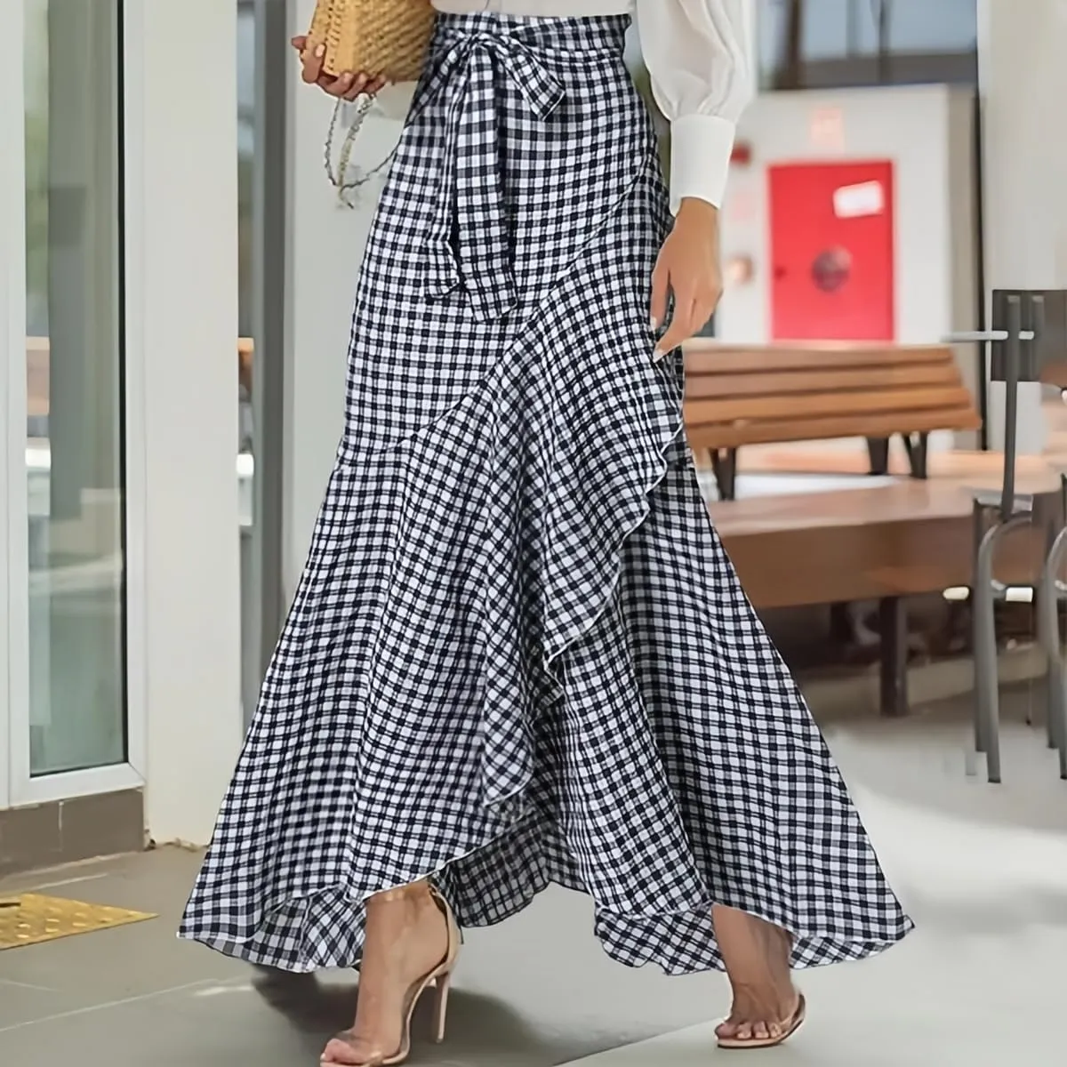 Women's Elegant Ruffles Long Skirt Knee Length Summer Mermaid Bodycon Dress for Wedding Party Cocktail