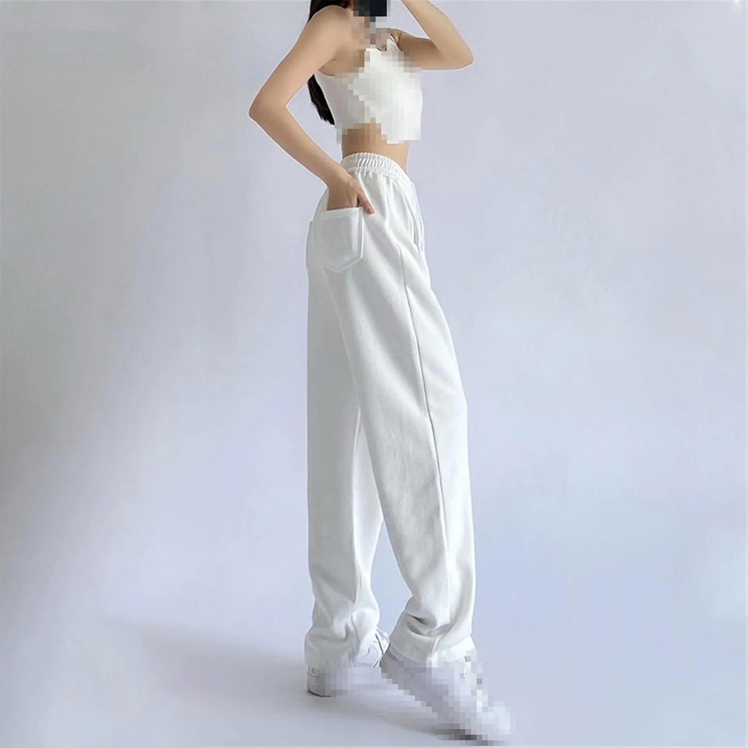 Women's Fall Cotton Sweatpants Loose Casual Harem Pants High Waist Straight Wide Leg Pants