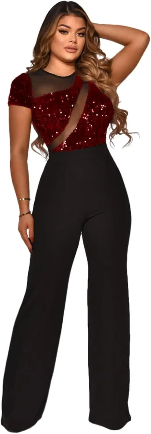 Women's fashionable, sexy, elegant, high waisted, wide leg pants, club business party button jumpsuit