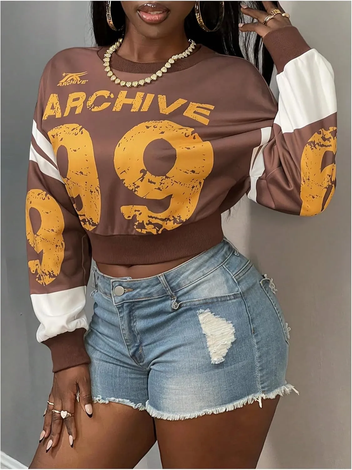 Women's Graphic Print Sweatshirt Pullover Crew Neck Long Sleeve Crop Jersey Tops Streetwear