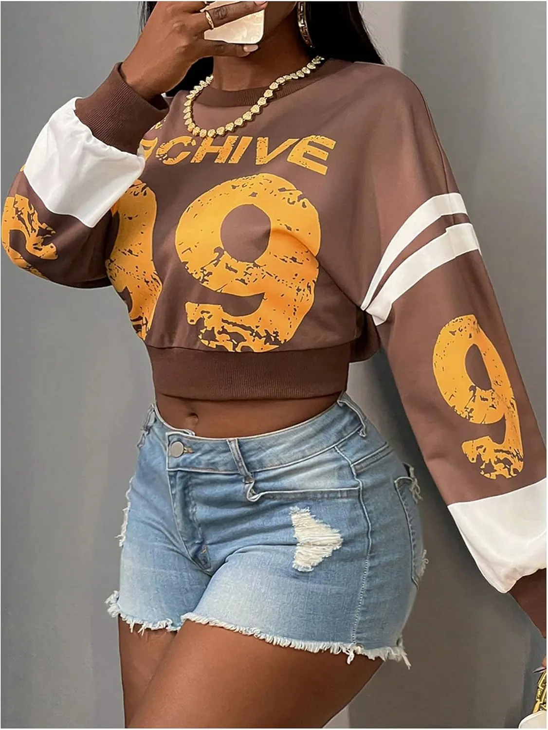 Women's Graphic Print Sweatshirt Pullover Crew Neck Long Sleeve Crop Jersey Tops Streetwear