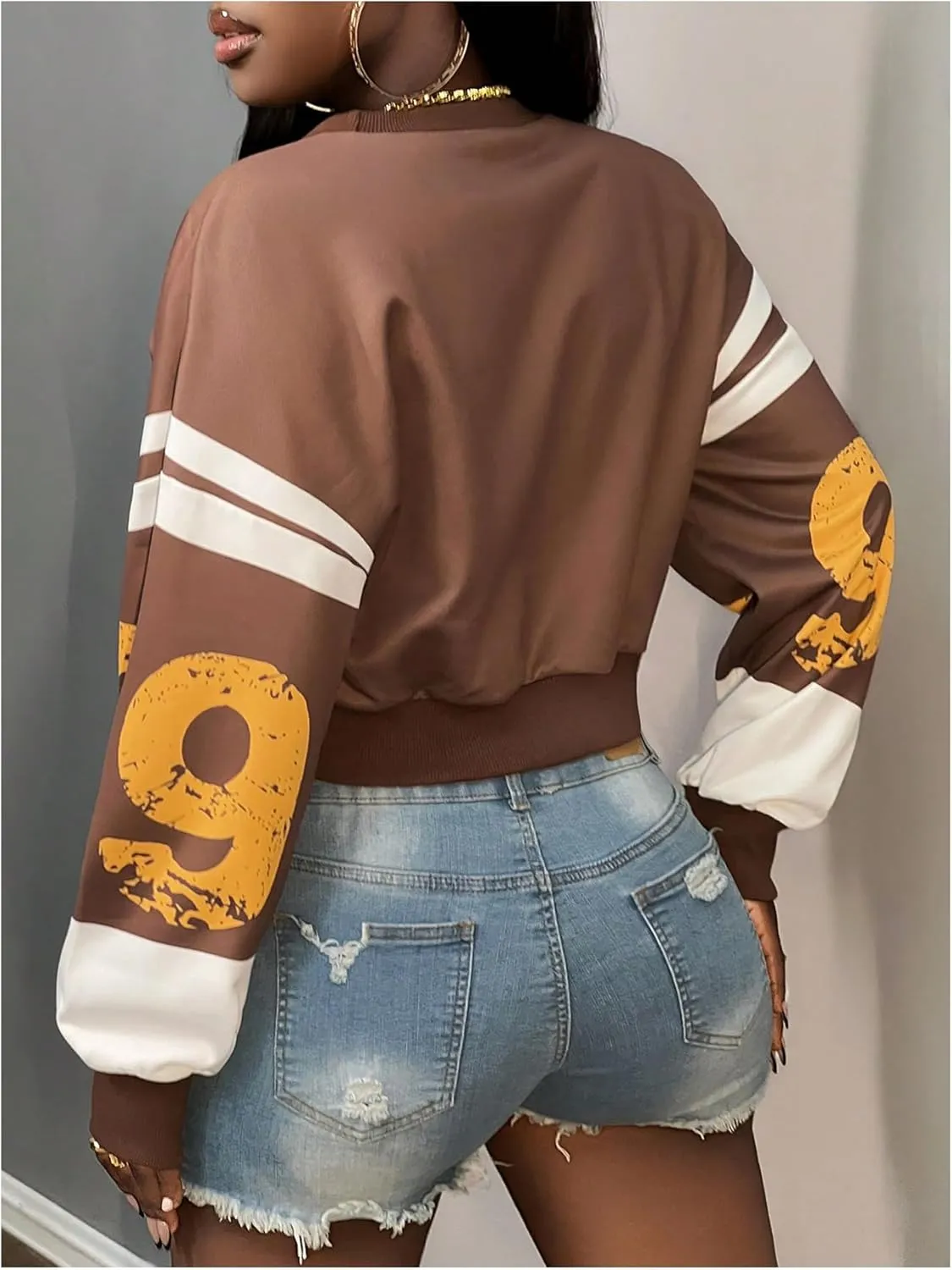 Women's Graphic Print Sweatshirt Pullover Crew Neck Long Sleeve Crop Jersey Tops Streetwear