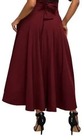 Women's High Waist Half Vintage Pleated Maxi Skirt Fashionable Elegantes A-Line Midi Skirts with Pockets