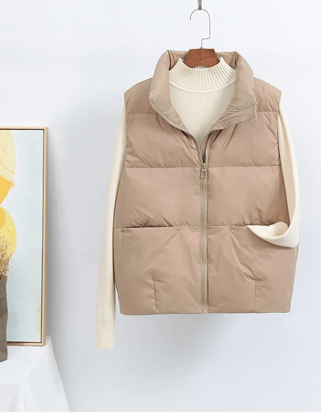Women's Lightweight Casual Thicken Puffer Vest Sleeveless Stand Collar Jacket Coat