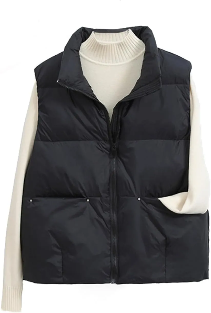 Women's Lightweight Casual Thicken Puffer Vest Sleeveless Stand Collar Jacket Coat