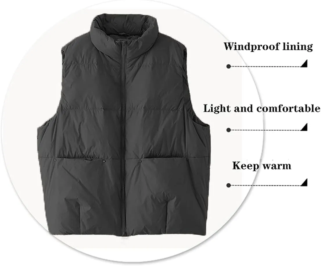 Women's Lightweight Casual Thicken Puffer Vest Sleeveless Stand Collar Jacket Coat