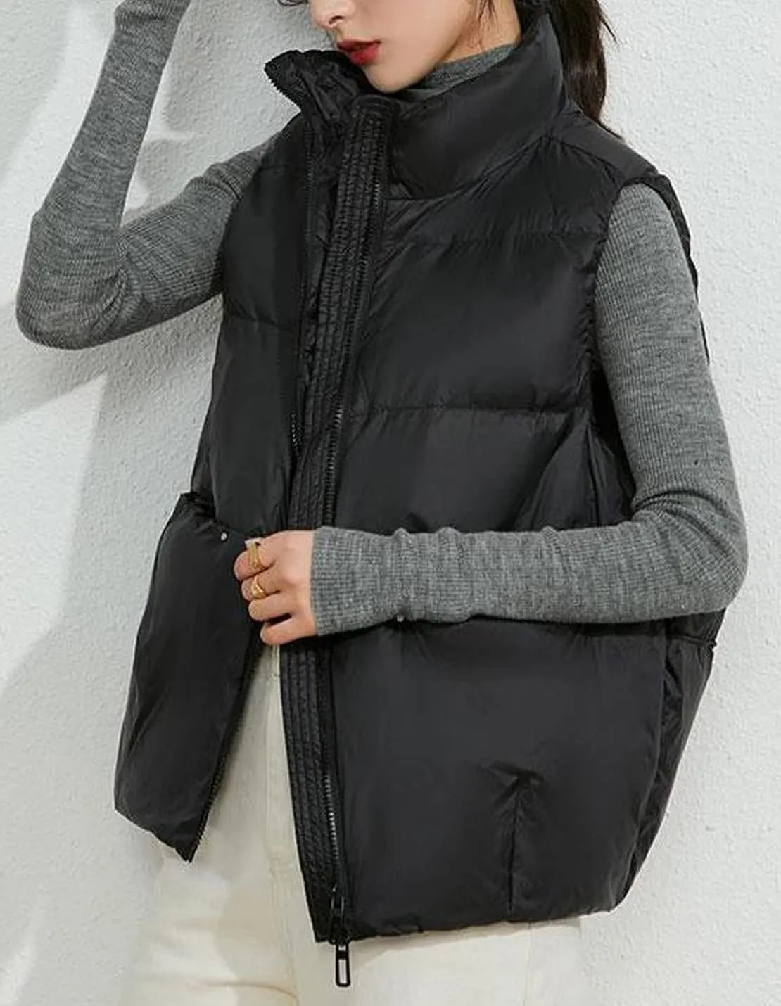 Women's Lightweight Casual Thicken Puffer Vest Sleeveless Stand Collar Jacket Coat