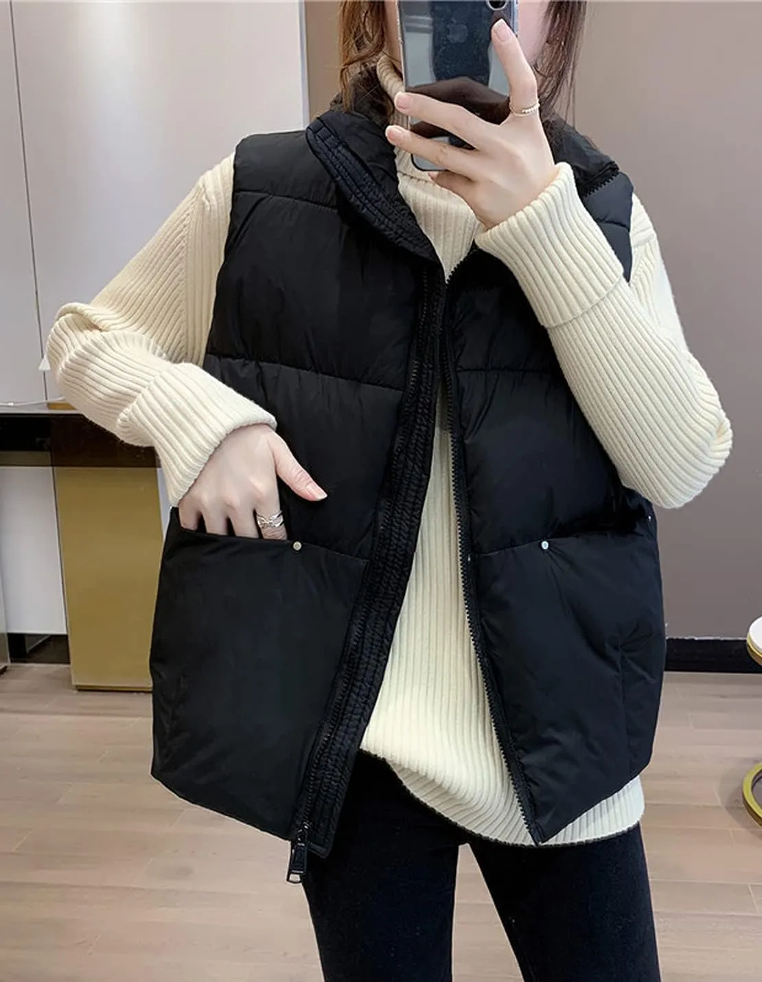 Women's Lightweight Casual Thicken Puffer Vest Sleeveless Stand Collar Jacket Coat