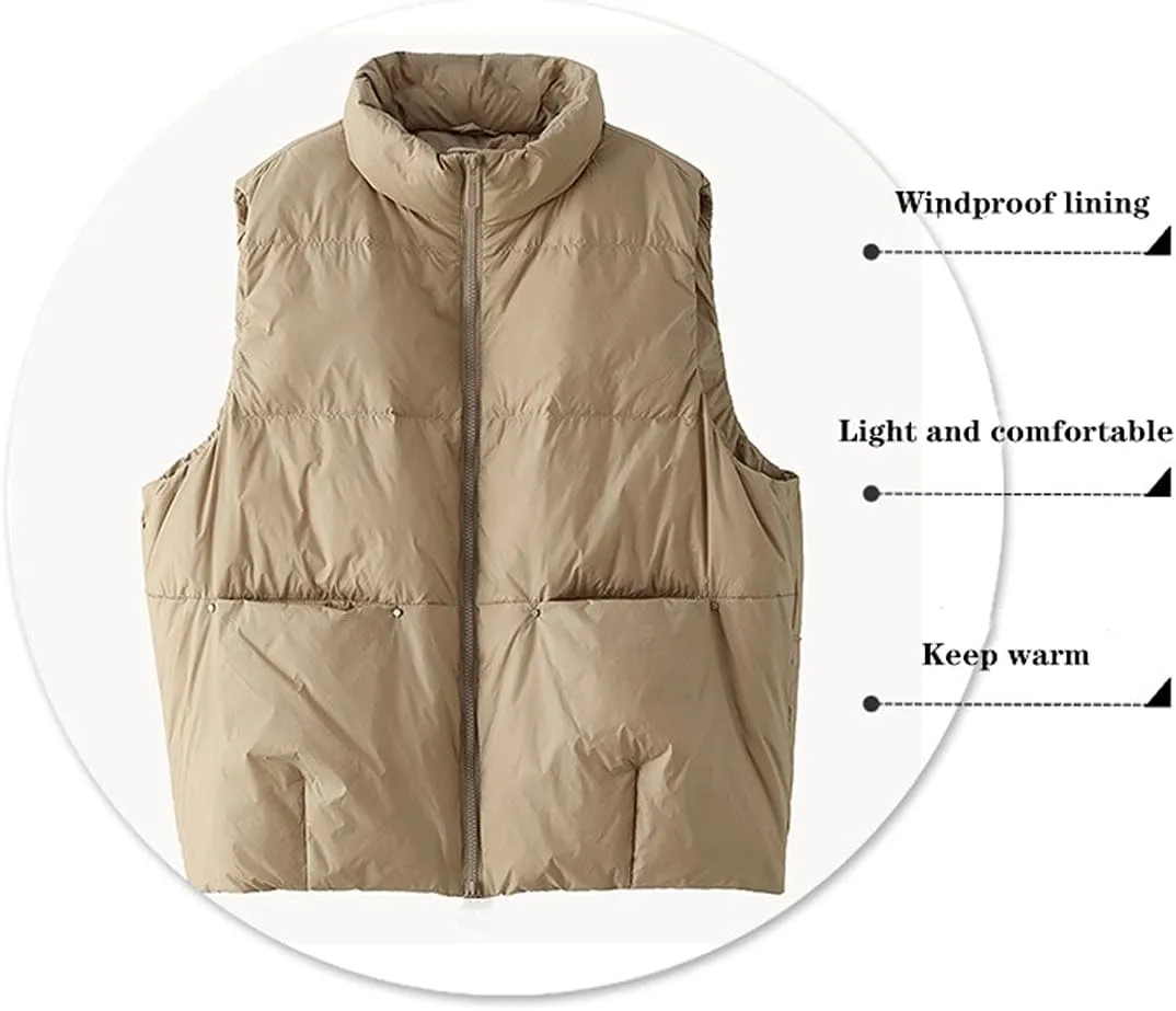 Women's Lightweight Casual Thicken Puffer Vest Sleeveless Stand Collar Jacket Coat