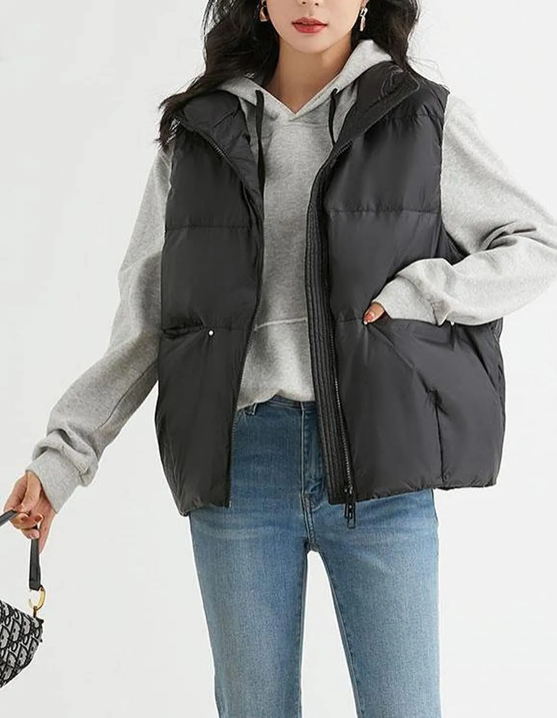Women's Lightweight Casual Thicken Puffer Vest Sleeveless Stand Collar Jacket Coat