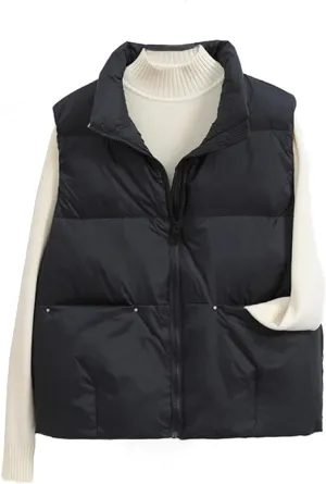 Women's Lightweight Casual Thicken Puffer Vest Sleeveless Stand Collar Jacket Coat