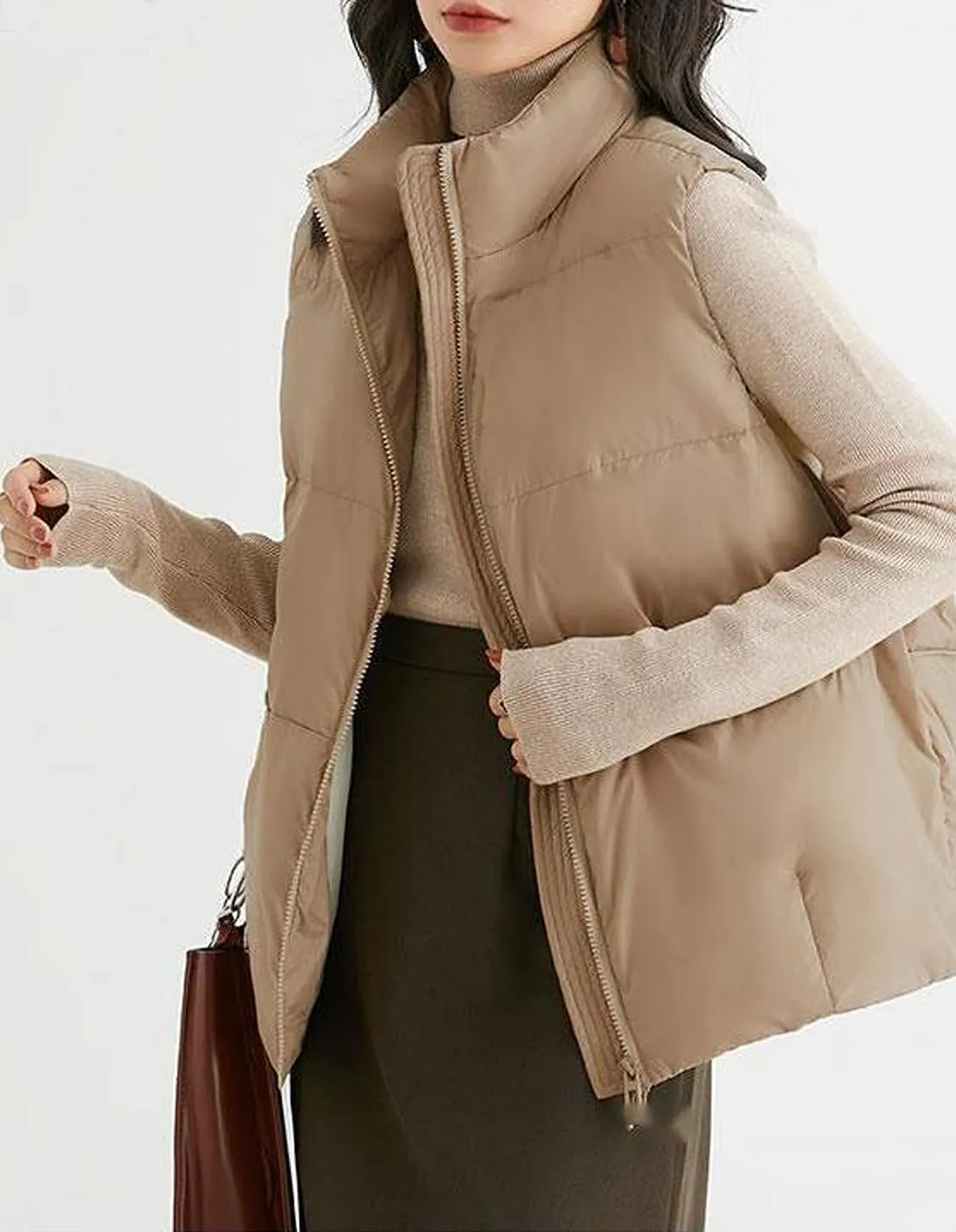Women's Lightweight Casual Thicken Puffer Vest Sleeveless Stand Collar Jacket Coat