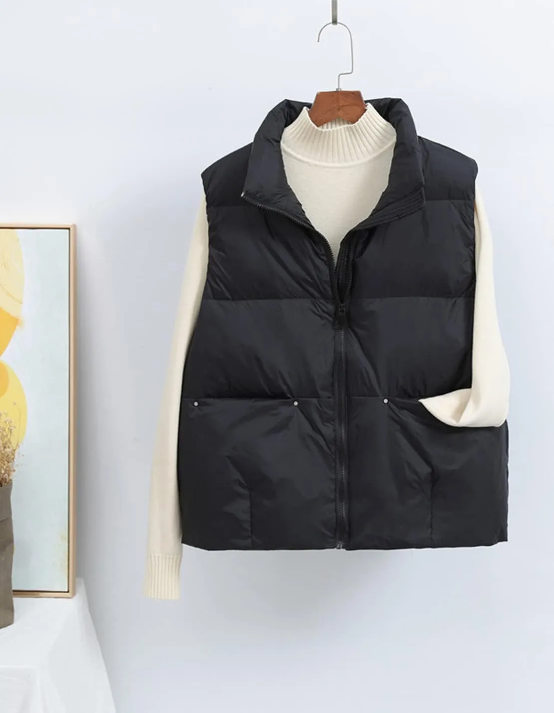 Women's Lightweight Casual Thicken Puffer Vest Sleeveless Stand Collar Jacket Coat