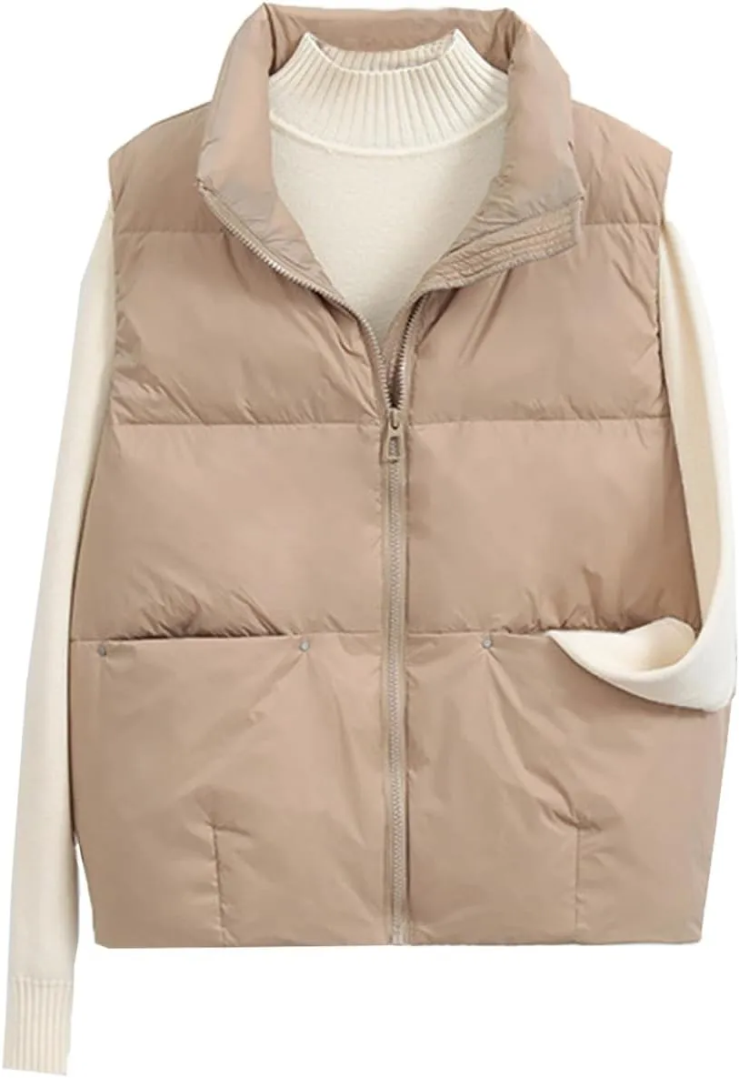 Women's Lightweight Casual Thicken Puffer Vest Sleeveless Stand Collar Jacket Coat