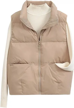 Women's Lightweight Casual Thicken Puffer Vest Sleeveless Stand Collar Jacket Coat