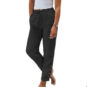 Womens Linen Pants with Pockets High Waist Comfy White Summer Pants Lightweight Loose Trousers