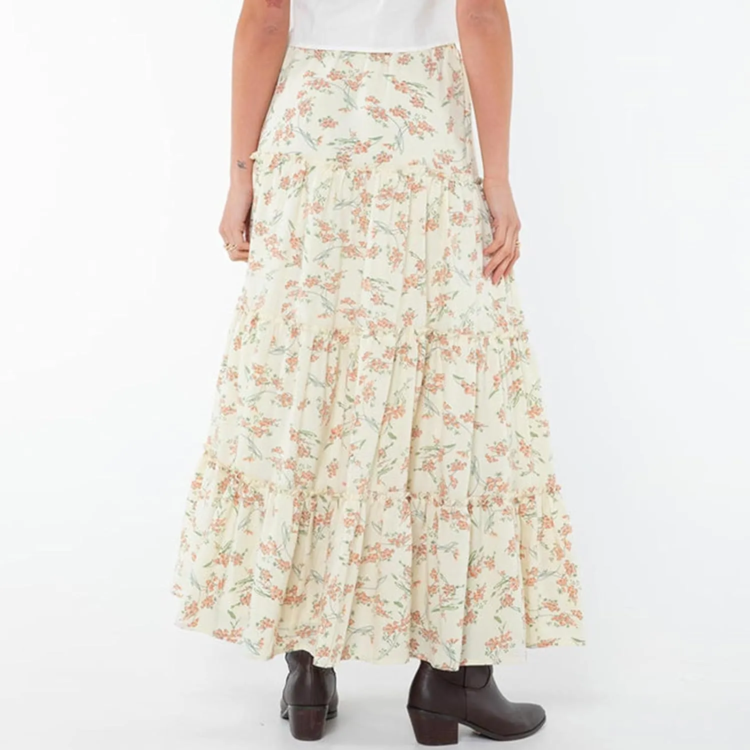 Women's Long Maxi Skirts Elastic High Waist Tiered Flowy Long Skirt Pleated Swing A-Line Maxi Summer Beach Skirt
