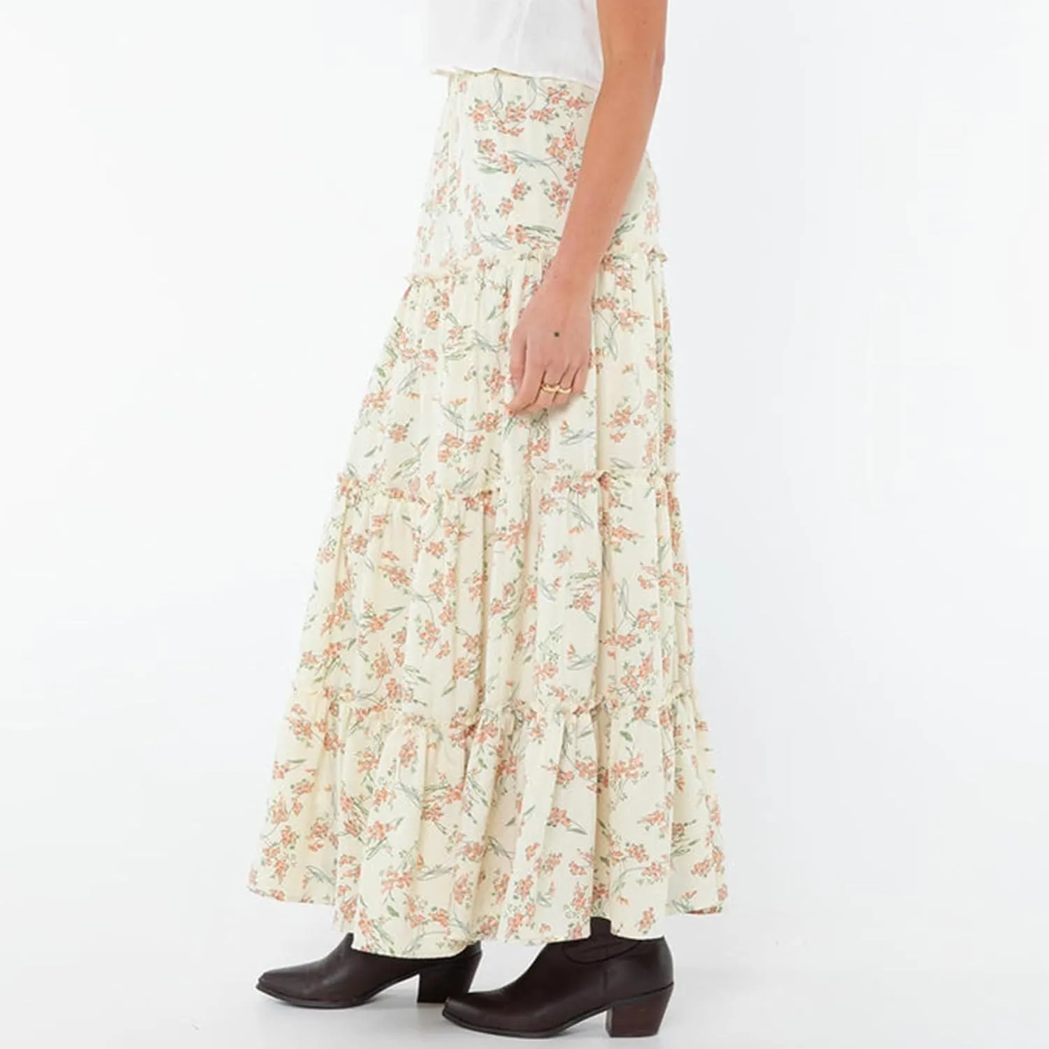 Women's Long Maxi Skirts Elastic High Waist Tiered Flowy Long Skirt Pleated Swing A-Line Maxi Summer Beach Skirt