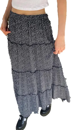 Women's Long Maxi Skirts Elastic High Waist Tiered Flowy Long Skirt Pleated Swing A-Line Maxi Summer Beach Skirt
