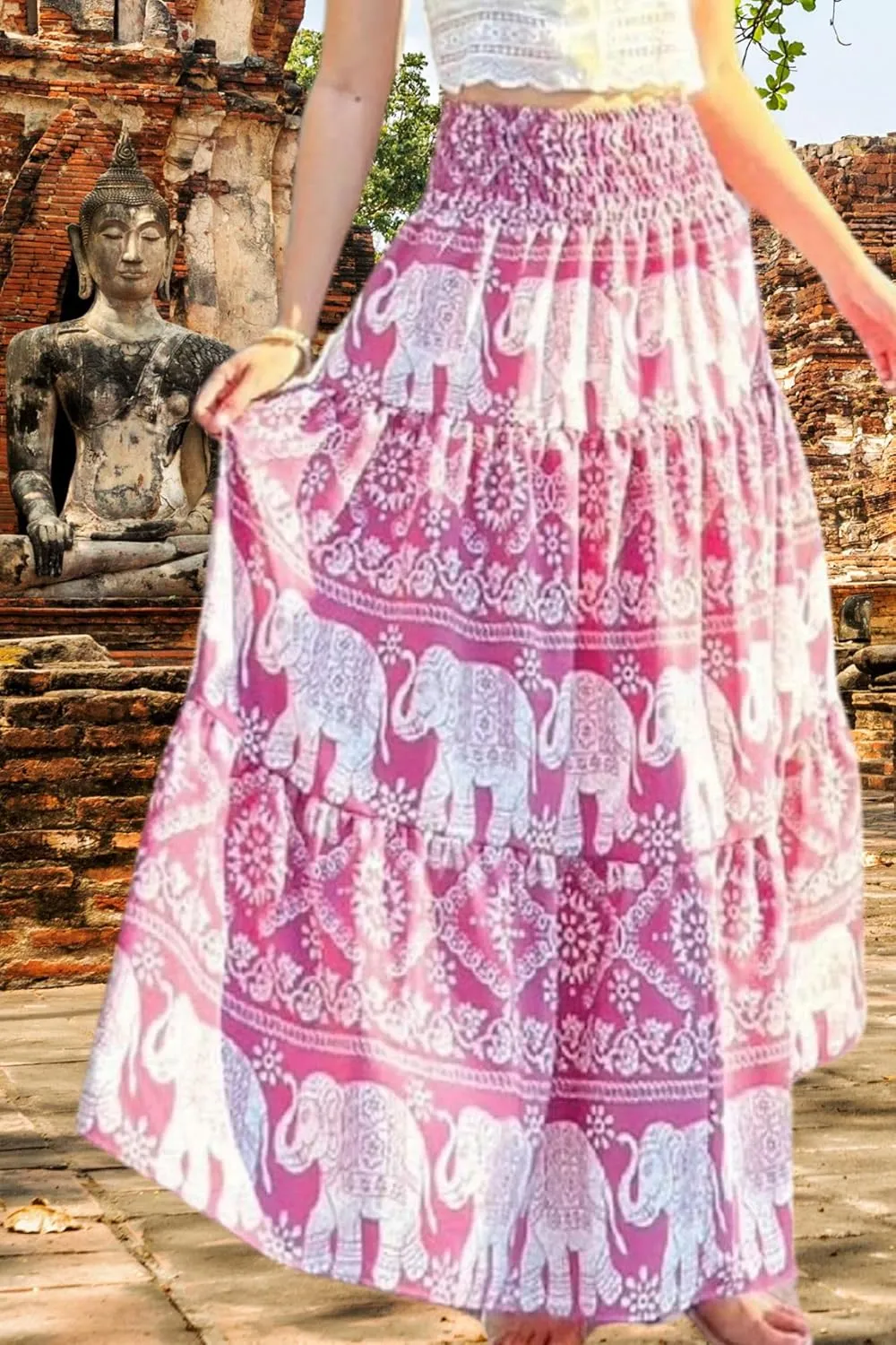 Women's Maxi Long Skirts, High Waisted Lightweight Silky Soft Flowy Ruffle Cute Trendy Boho Hippie, One Size Fits All