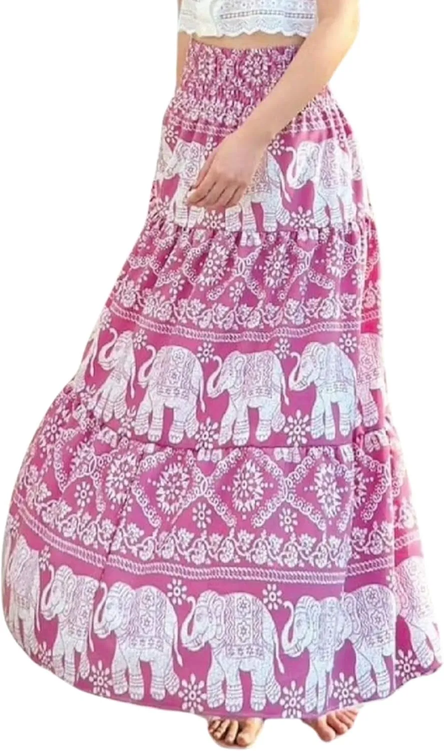 Women's Maxi Long Skirts, High Waisted Lightweight Silky Soft Flowy Ruffle Cute Trendy Boho Hippie, One Size Fits All