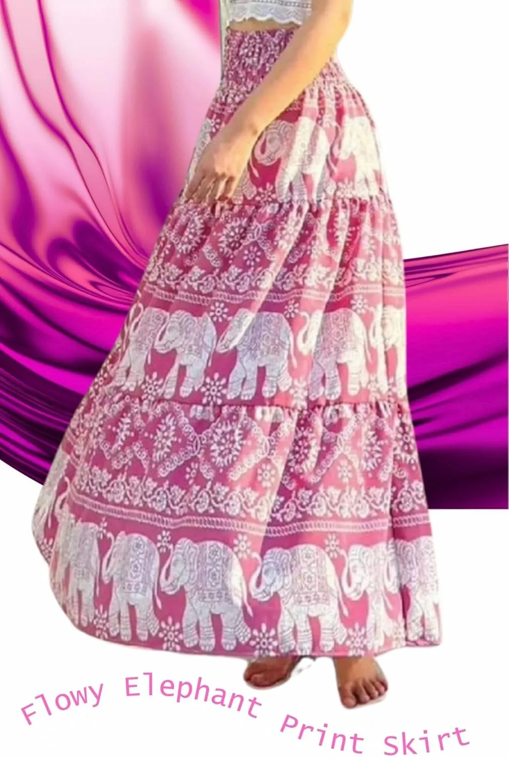 Women's Maxi Long Skirts, High Waisted Lightweight Silky Soft Flowy Ruffle Cute Trendy Boho Hippie, One Size Fits All