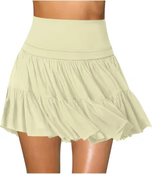 Womens Mini Skirt Flowy Pleated High Waisted Skort Ruffle Tennis Skirts Athletic Skater Golf Skirts with Shorts Pockets