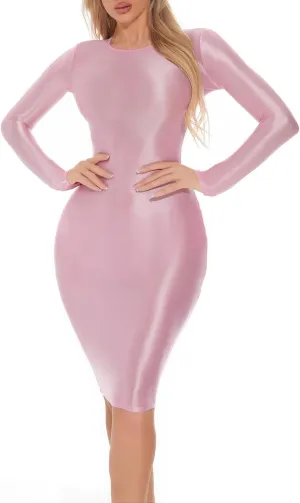 Women's Oiled Shiny Dress Long Sleeve Bodycon Oil Glossy Slightly Sheer Tight Mini Dresses Wrap Club Party M XL