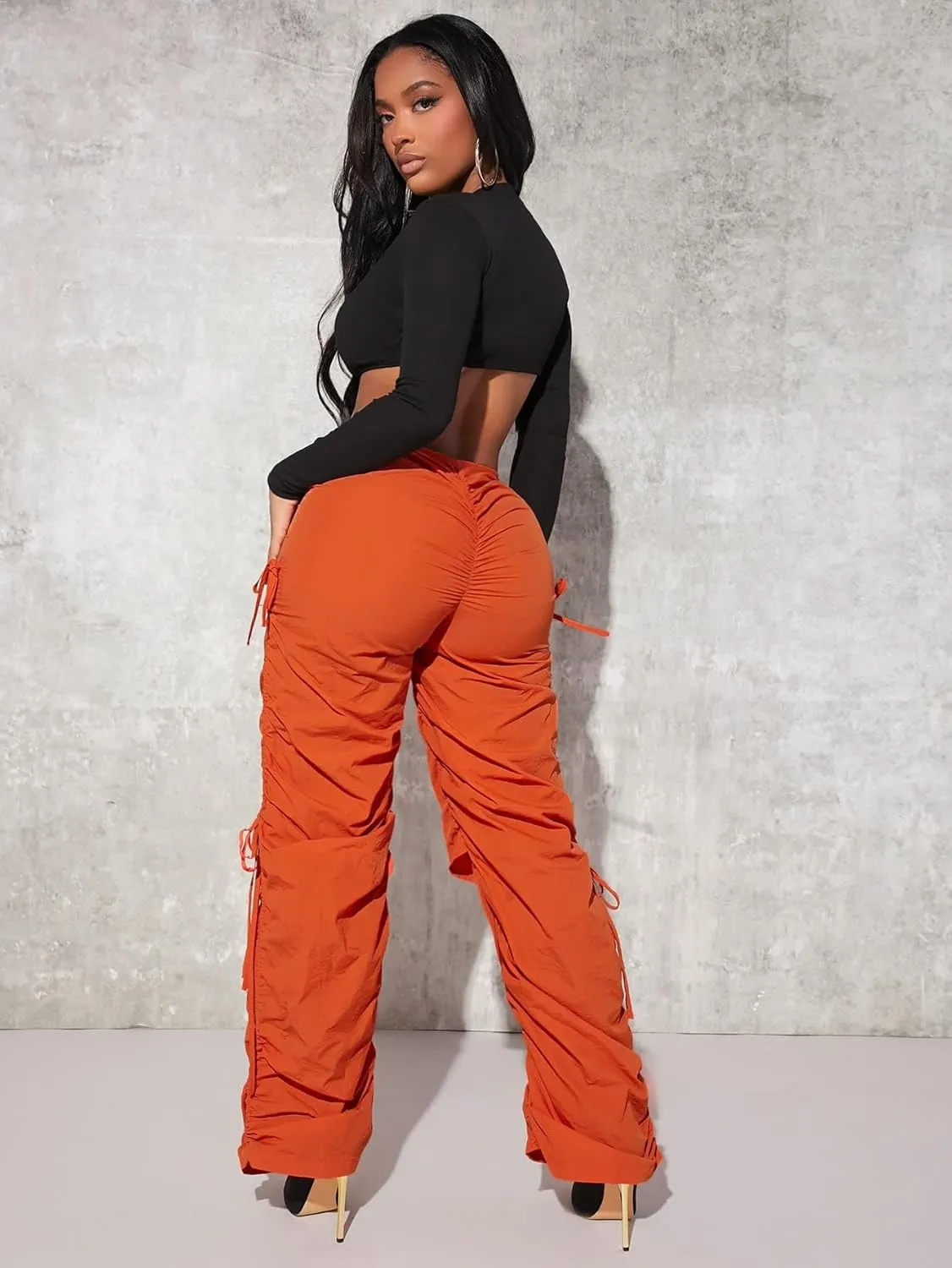 Women's Pants Drawstring Waist Cutout Ruched Parachute Pants Pant for Women