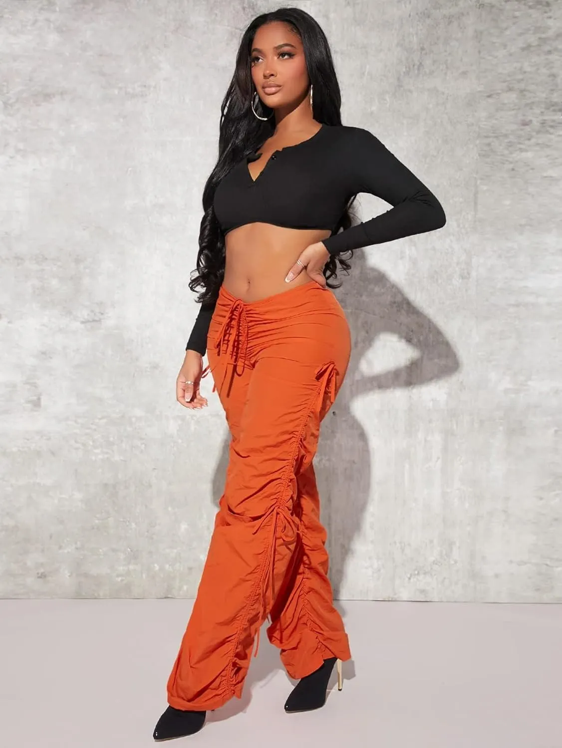Women's Pants Drawstring Waist Cutout Ruched Parachute Pants Pant for Women
