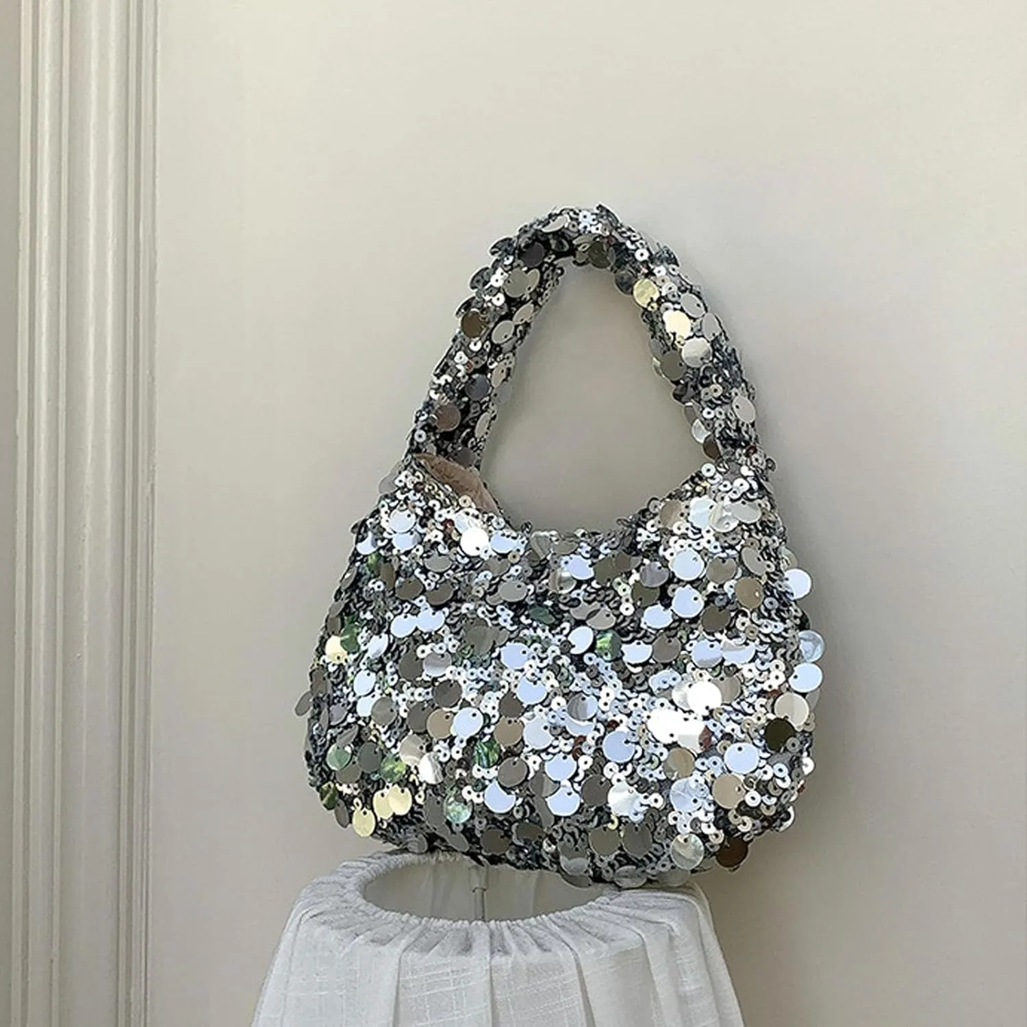 Women's Sequin Handbag Shoulder Bag Fashionable Hook and Loop Y2k Shiny Party Dating Hobo Phone Bag