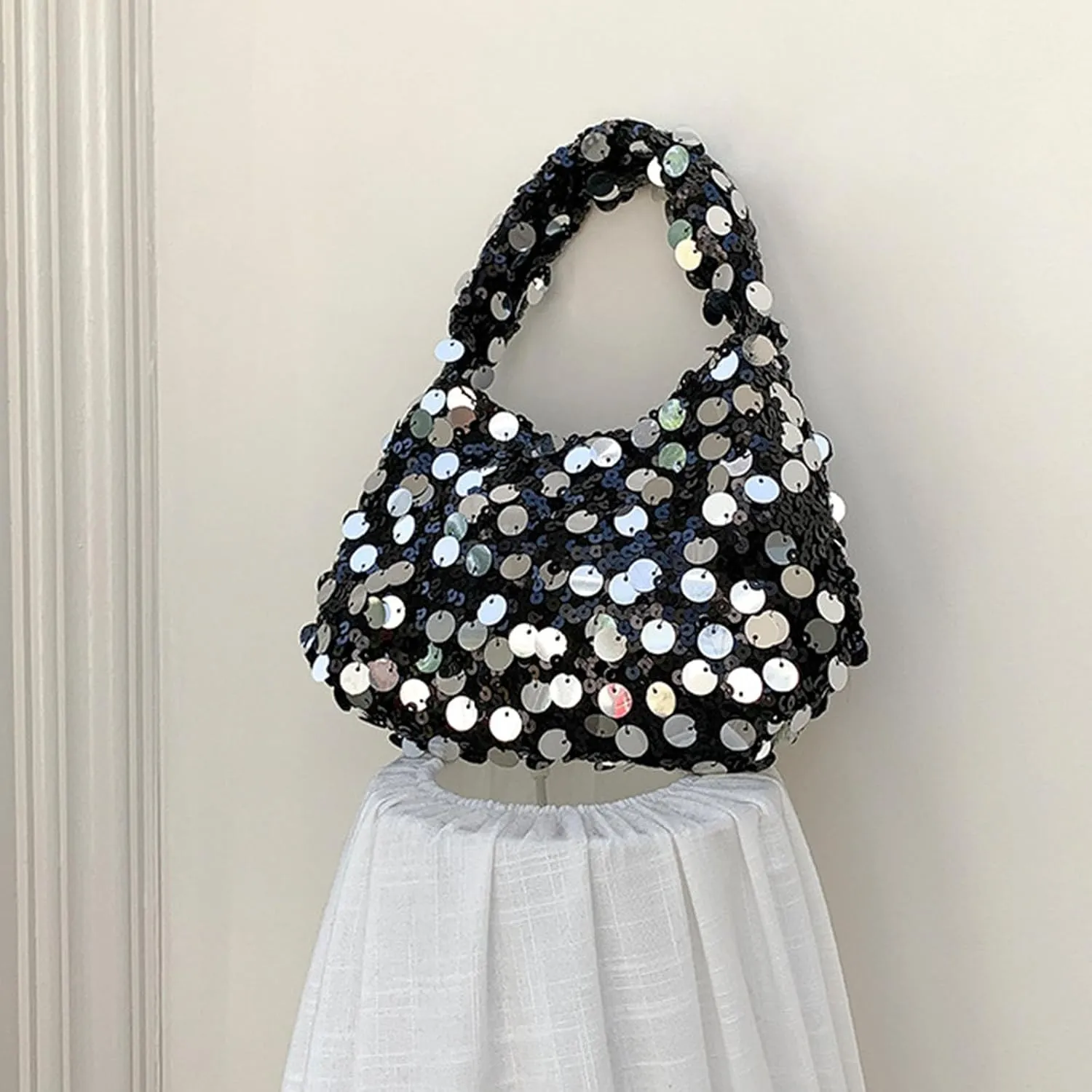 Women's Sequin Handbag Shoulder Bag Fashionable Hook and Loop Y2k Shiny Party Dating Hobo Phone Bag