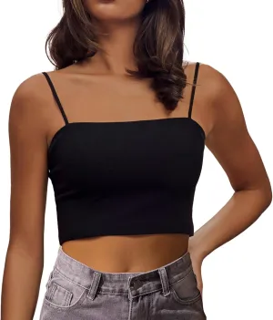 Women's Sexy Adjustable Spaghetti Strap Basic Cami Camisole Double Layer Tank Crop Tops