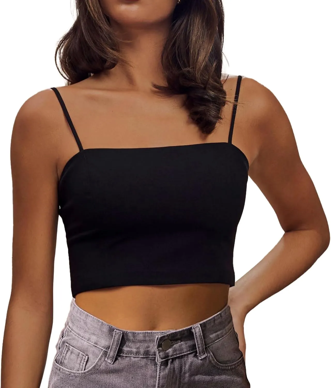 Women's Sexy Adjustable Spaghetti Strap Basic Cami Camisole Double Layer Tank Crop Tops