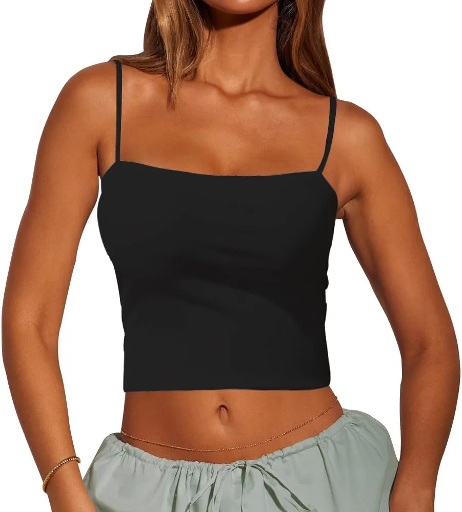 Women's Sexy Adjustable Spaghetti Strap Basic Cami Camisole Double Layer Tank Crop Tops