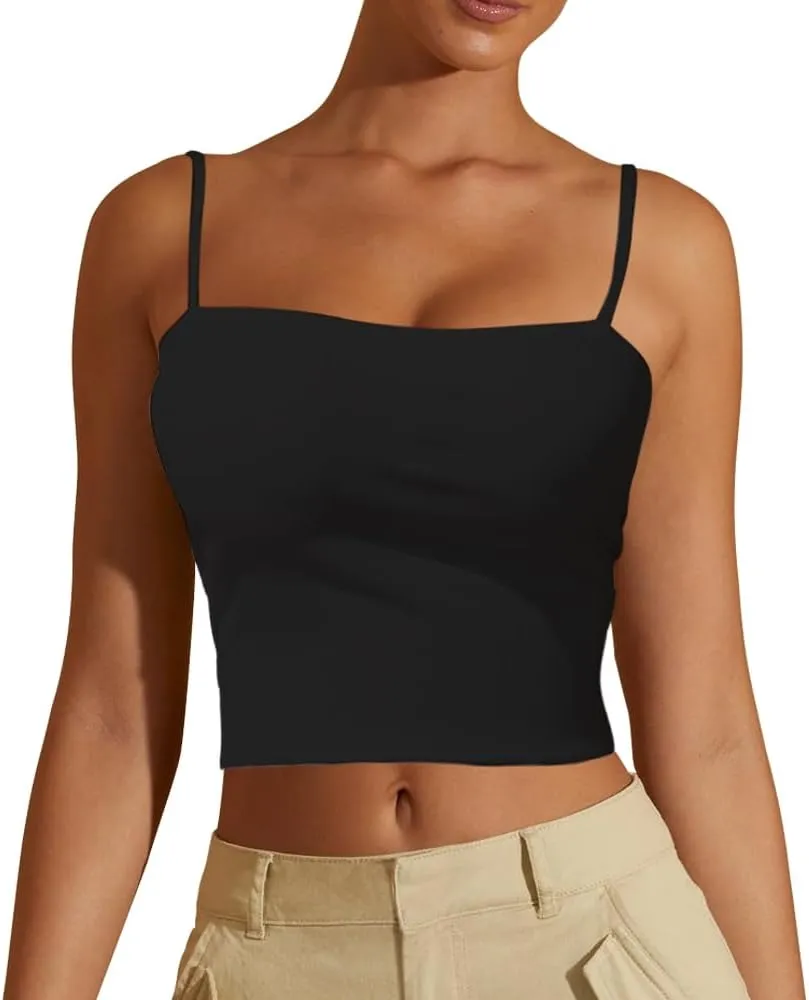 Women's Sexy Adjustable Spaghetti Strap Basic Cami Camisole Double Layer Tank Crop Tops