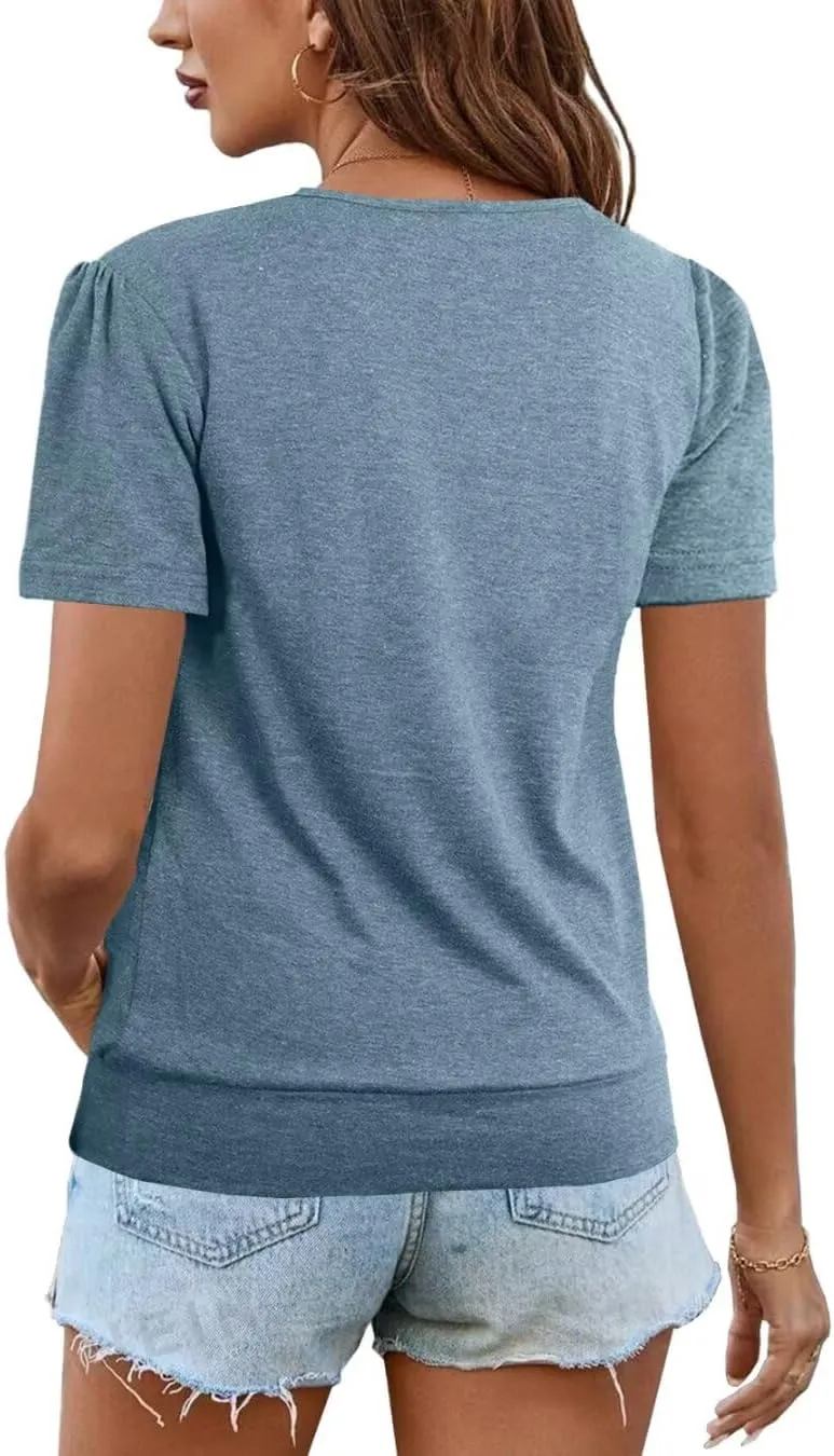 Women's Short Sleeve Tunic Tops Scoop Neck Banded Bottom Summer T Shirt for Leggings
