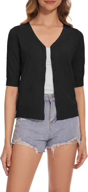 Women's Short Sleeve V Neck Shrugs Button Down Knit Cropped Cardigan Sweater Tops