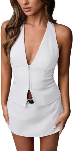Womens Sleeveless Camisole Tank Tops Blouse V Neck Solid Color Casual Suit Vest