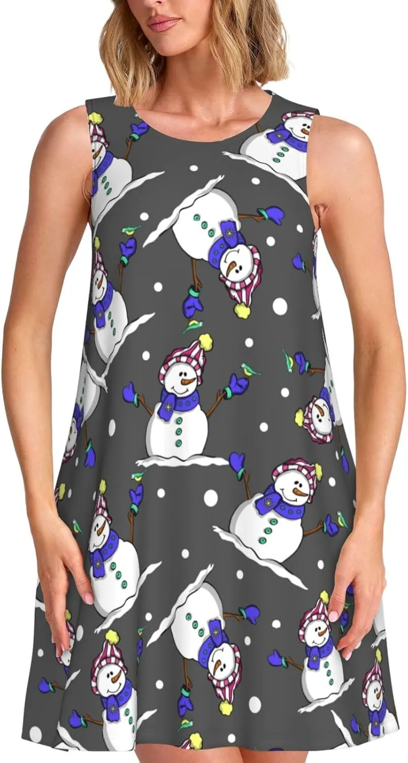 Womens Sleeveless Dress A-Line Flare Tank Dress Loose Sun Dresses Summer Flowy Swing Sundress Round Neck Outfit