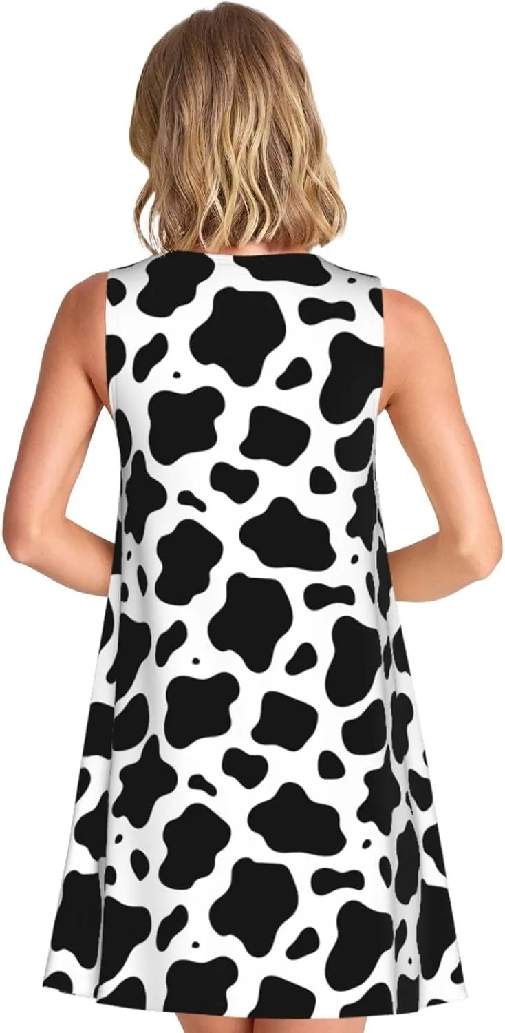 Womens Sleeveless Dress A-Line Flare Tank Dress Loose Sun Dresses Summer Flowy Swing Sundress Round Neck Outfit