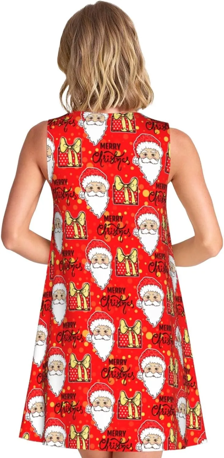 Womens Sleeveless Dress A-Line Flare Tank Dress Loose Sun Dresses Summer Flowy Swing Sundress Round Neck Outfit