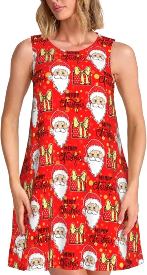 Womens Sleeveless Dress A-Line Flare Tank Dress Loose Sun Dresses Summer Flowy Swing Sundress Round Neck Outfit