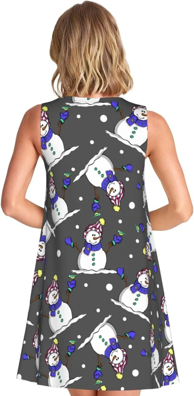 Womens Sleeveless Dress A-Line Flare Tank Dress Loose Sun Dresses Summer Flowy Swing Sundress Round Neck Outfit