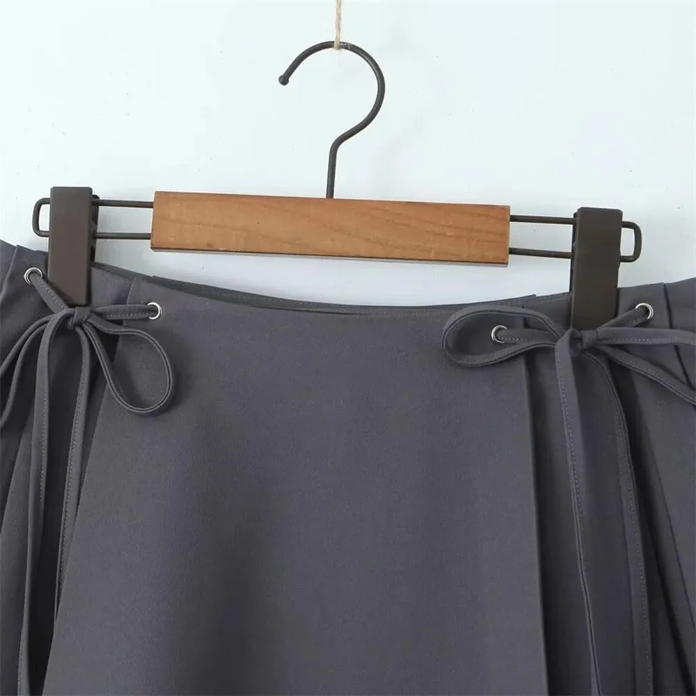 Women's Slim Fit Double Layer Half Pleated Skirt High Waisted A Line Casual Mini Skirts