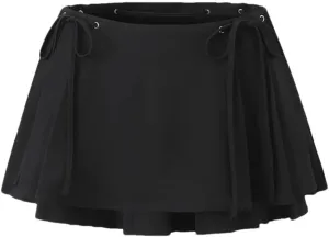Women's Slim Fit Double Layer Half Pleated Skirt High Waisted A Line Casual Mini Skirts